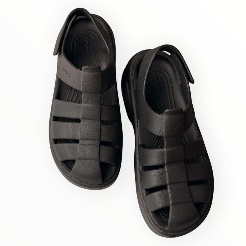 Crocs Stomp Fisherman Sandal Black Platform Caged Gladiator Chunky Women's 6 - Picture 9 of 10